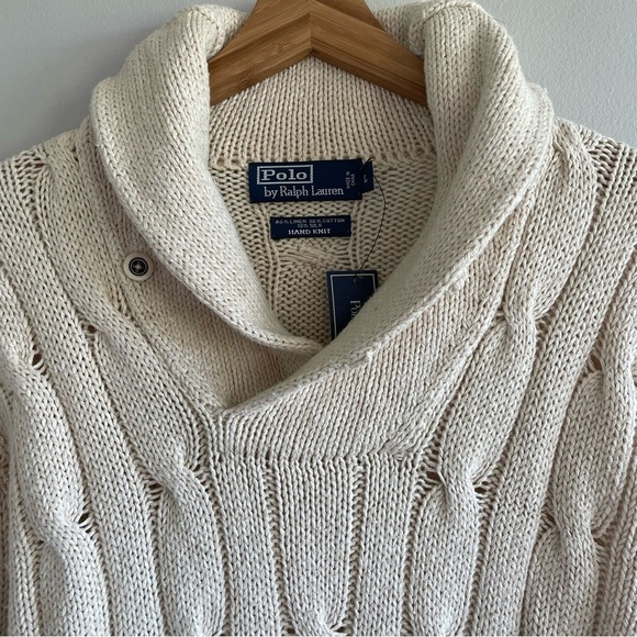 NWT Polo Ralph Lauren Men's Handknit Cable Knit Cream Sweater Size Large - Picture 3 of 11